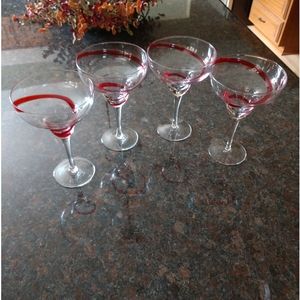 Set Of 4 Rare Pier One Red Swirl Margarita Glasses
